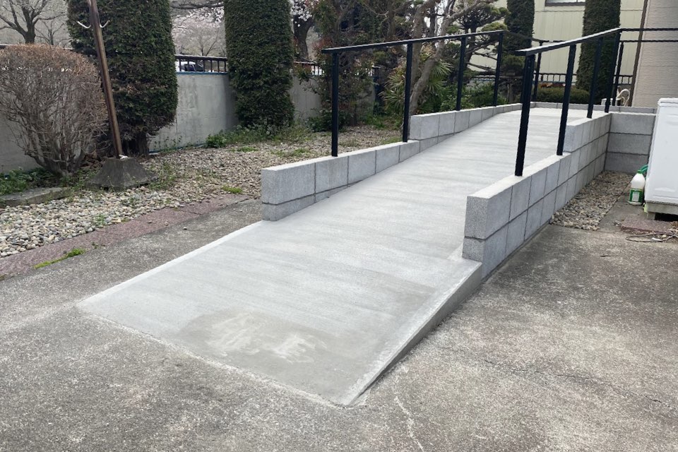 電動車いすを想定したやや急なスロープ（傾斜角：1/10.6）