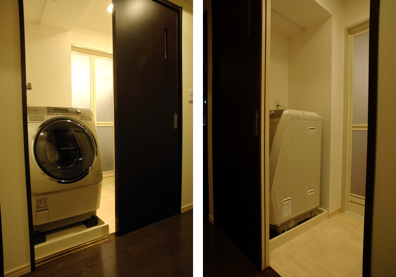 廊下から使う洗濯機（洗濯機の位置）