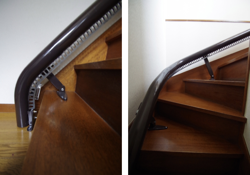 曲線型階段昇降機を、コの字型の階段に